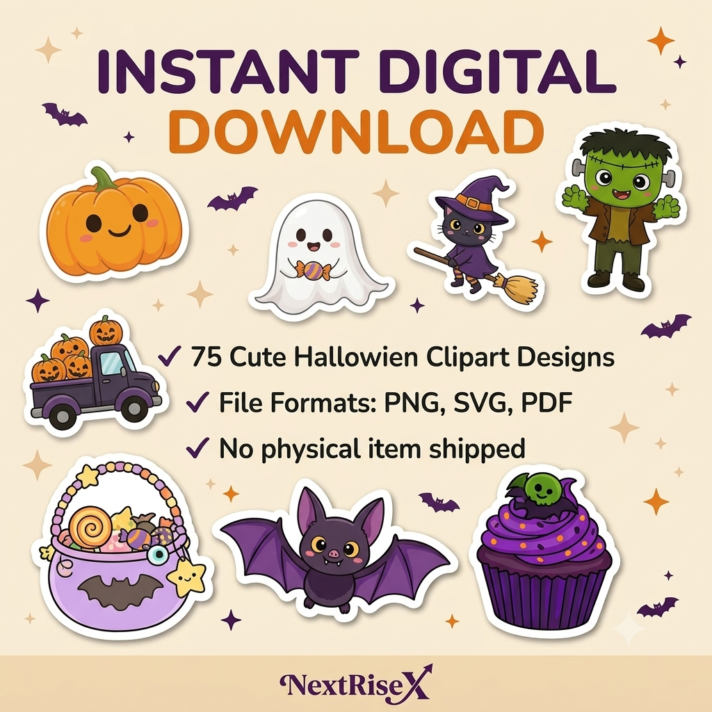 75 Cute Halloween PNG Clipart Bundle
