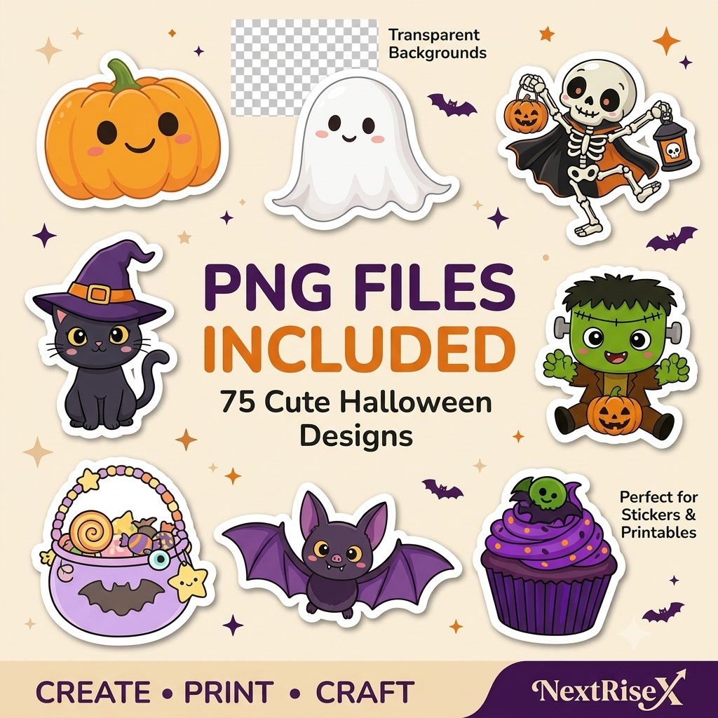 75 Cute Halloween PNG Clipart Bundle