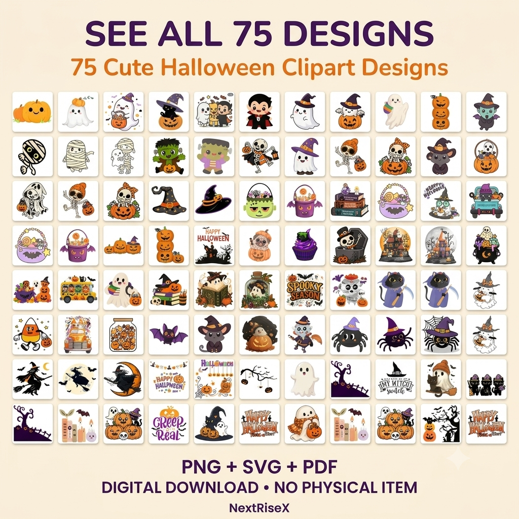 75 Cute Halloween PNG Clipart Bundle